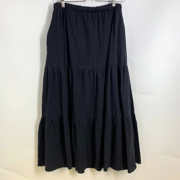 Anrabess Women's Black Rayon Tiered Maxi Skirt XL Elastic Waist Comfortable - Picture 1 of 11
